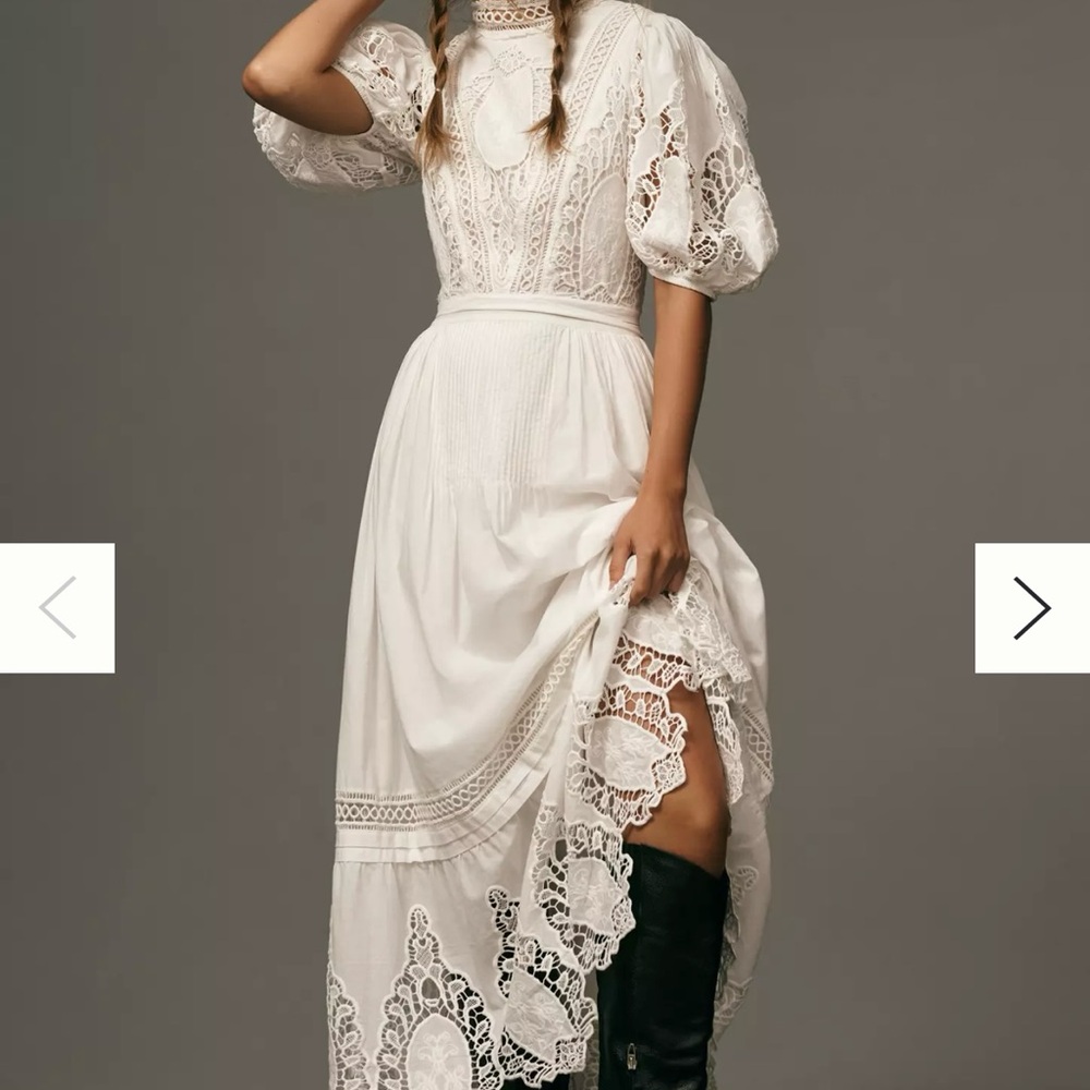Anthropologie White Cream Lace Dress Maxi Cottagecore MPDG